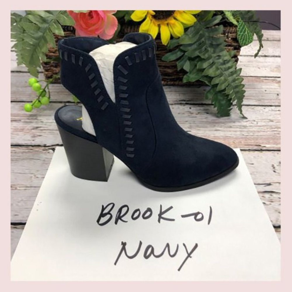 NEW! Navy Suede Chunky-Heel Booties (in boxes)